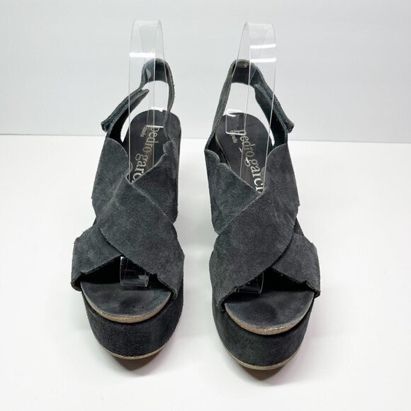 Pedro Garcia Gray Wedge platform Suede sling back sandals Size EU38.5 / 8US - Picture 4 of 11